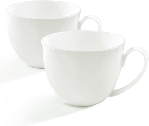 22 OZ White Bone China Soup Mugs with Handles, Large Ceramic Coffee