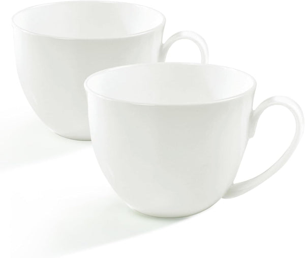 22 OZ White Bone China Soup Mugs with Handles, Large Ceramic Coffee