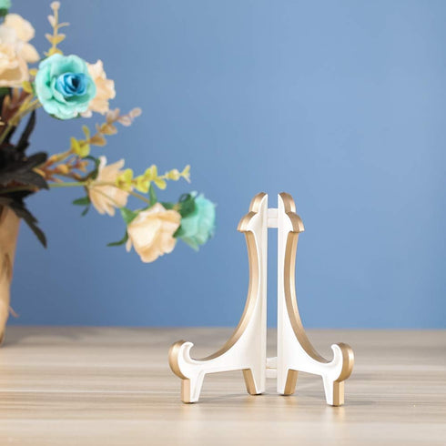 Artliving 2 Pack 5inch White Gold Acrylic Easels - Display Stand Holders for Pictures, Decorative Plates, and Artworks