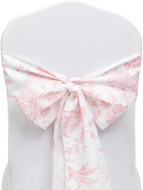 6"x108" Efavormart Polyester Chair Sashes White Pink French Toile Floral Design - Durable & Reusable Chair Bows