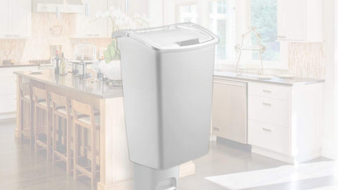 Rubbermaid White Dual-Action Swing Lid Trash Can, 11.25 Gallon