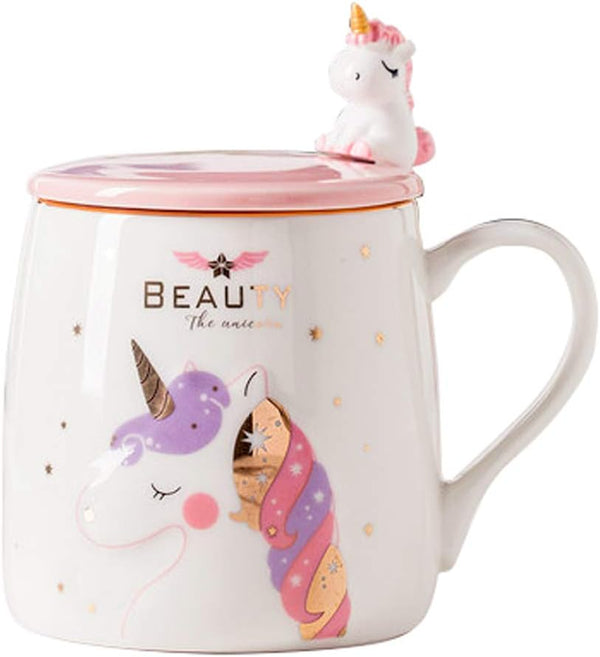 BigNoseDeer Unicorn Mug, Cute Ceramic Coffee Mug with Lovely Unicorn Spoon, 380ML Morning Cup Gift for Girls Magic