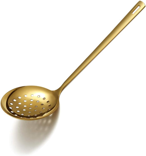 Gold Skimmer, Berglander Metal Strainer with Titanium Gold Plating, Kitchen Cooking Skimmer for Non-Stick Cookware