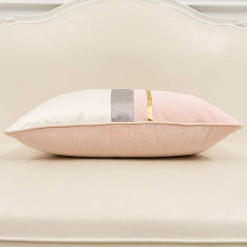 Avigers 12 x 20 Inches Pink White Gold Leather Striped Patchwork Velvet Cushion Case, Luxury Modern Throw Pillow Cover