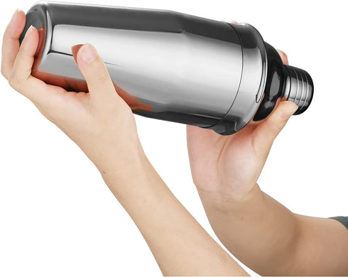 Cocktail Shaker Set, 24oz Stainless Steel Drink Shaker with Double Measuring Jigger & Built-In Strainer (Black)