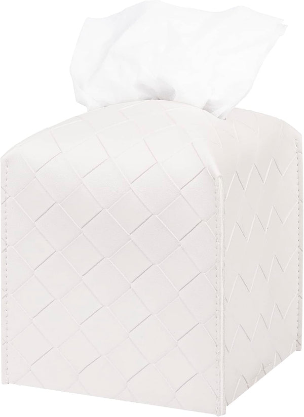 PU Leather Tissue Box Cover, Square Organizer Dispenser for Bathroom, Bedroom, Vanity Countertop, Office, Car, Griege
