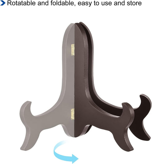 uxcell 10" Wooden Easel Plate Holder, Folding Display Stand Brown for Decorative Picture Frame