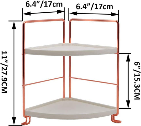 2-Tier Bathroom Countertop Organizer - Rose Gold Vanity Tray Cosmetic & Makeup Storage, Kitchen Spice Rack Standing