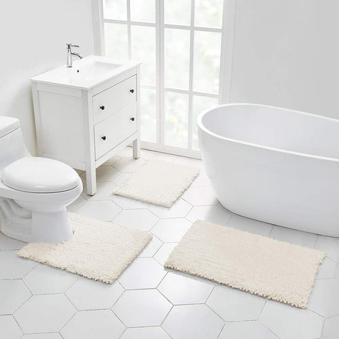 Walensee Bathroom Rug, Non Slip Bath Mat (24x17 Inch Ivory), Water Absorbent Super Soft Chenille for Shower Floor