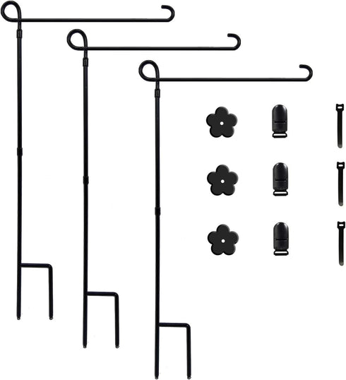 YEAHOME 3PC Garden Flag Holder Stand, Weather-Proof Metal Flagpole with Clip for Outdoor Decor