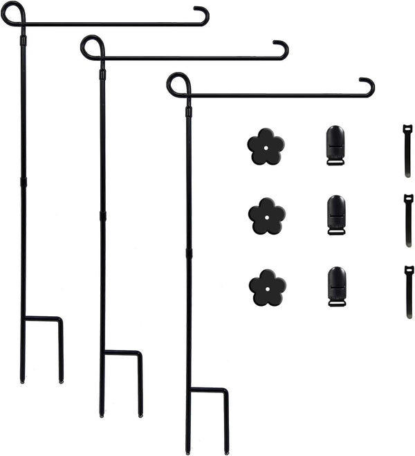 YEAHOME 3PC Garden Flag Holder Stand, Weather-Proof Metal Flagpole with Clip for Outdoor Decor