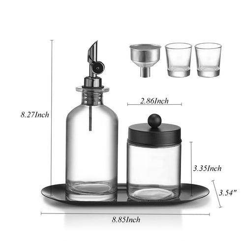 Altfun 11.8oz Glass Mouthwash Dispenser for Bathroom with Cups, Style Mouthwash Container Bottle with Qtip Holder,Glass