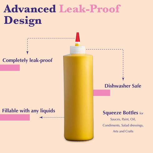 6-Pack 16 oz Bellemain Condiment Squeeze Bottles for Sauces - Includes Funnel, Erasable Marker & Reusable Labels