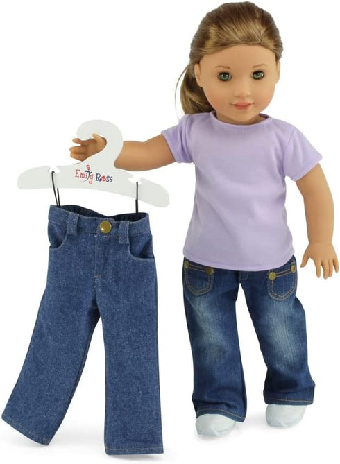 Emily Rose Value 5 Pack Painted White Wooden Doll Clothing Hangers - 18" for 16-inch - 18-inch Doll Clothes
