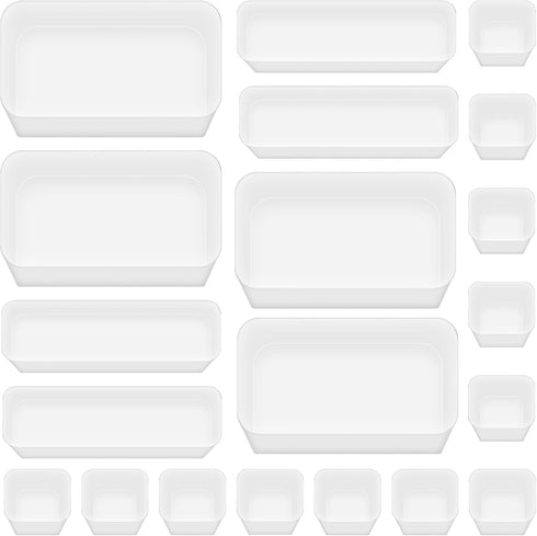 Poeland 20 Pcs Drawer Organizer Tray: Storage Box for Bedroom Dresser, Bathroom, Kitchen (Frosted)
