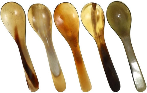 Uonlytech 5Pcs Buffalo Horn Caviar Spoons - Small Dessert & Coffee Spoons for Kitchen Flatware