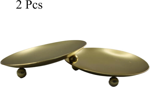 2Pcs Decorative Iron Plate Candle Holder Set - 4.33 Inch Elegant Gold Pedestal Stands for Home, Wedding, Birthday
