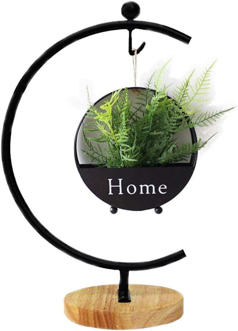 Ian Enterprises Ornament Display Stand Iron Pothook Stand for Hanging Glass Terrarium/Picture (Big G-Shaped Wood Base