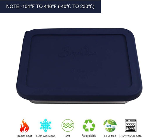 Sophico 3 Cup Rectangle Silicone Storage Cover Lids Replacement for Pyrex 7210-PC Glass Bowls, Container not Included (NAVY BLUE, 2 Pack) by SOPHICO