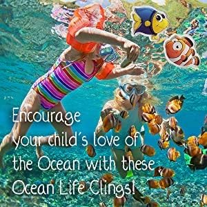 Ocean Sea Animal Gel Window Clings for Kids - Reusable Window Stickers for Toddlers, Gel Clings Decals for Home Car