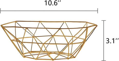Geometric Metal Wire Fruit Bowl, Iron Arts Fruit Storage Baskets for Kitchen Counter (Gold, Normal) by IBWell