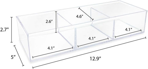 Isaac Jacobs Large 3-Compartment Acrylic Stackable Organizer, 12.9" L x 5" W x 2.7" H for Makeup, Craft Supplies