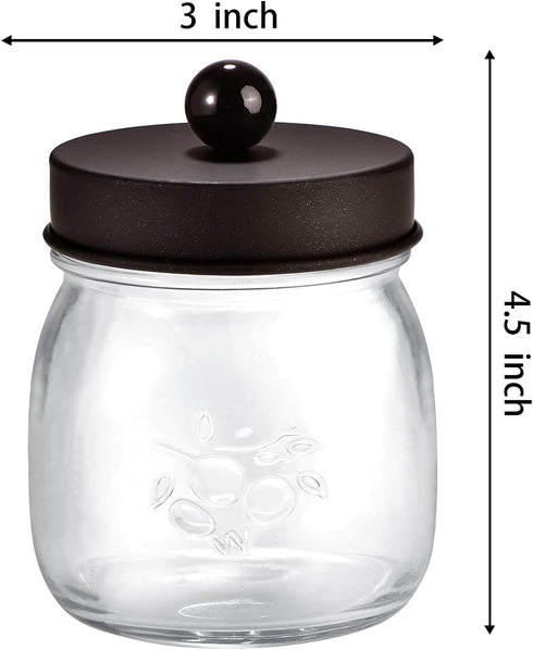 SheeChung 4 Pack Apothecary Jars with Lids, Bathroom Organizers for Q-tips, Cottons, Floss, Small Mason Jars