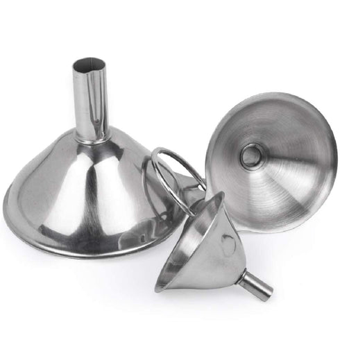 Stainless Steel Funnels, 3 Pack - Small Metal Funnels with Handles for Kitchen Transfer of Liquid, Oils, Spices, 2.9 &