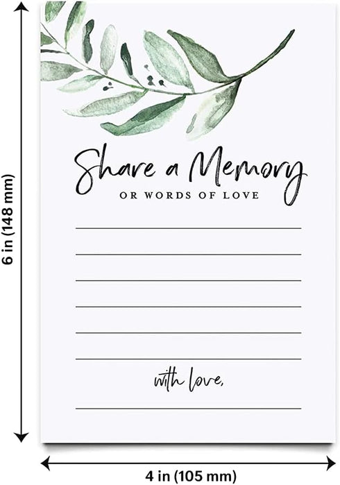 Bliss Collections Share a Memory Cards, Rustic Greenery, 4"x6" Cards for Weddings, Showers, Birthdays, and Celebrations