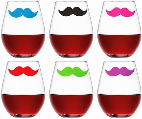 Furimuk 18 Pieces Silicone Drink Markers for Wine Glasses, Beard Lip Shape Charms for Valentine's Day, Christmas Party