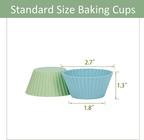 Silicone Baking Muffin Cups 12 Pack, Reusable Cupcake Liners, BPA Free, Dishwasher Safe (White, Green, Navy, Dusty Blue)