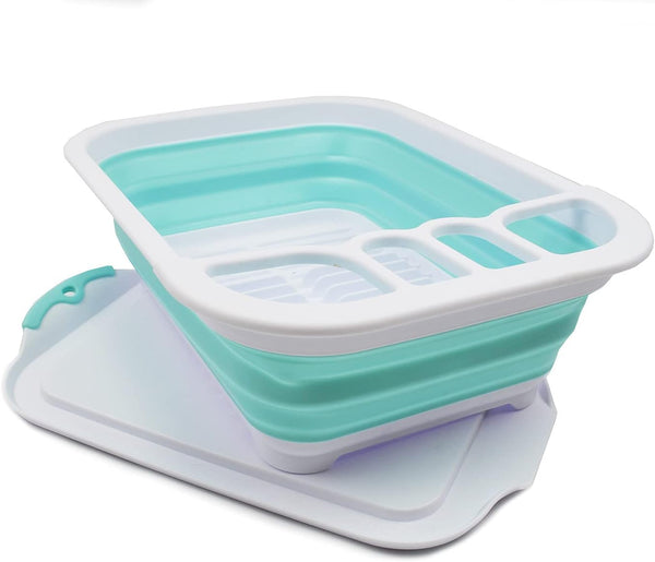 SAMMART 7.5L (2 Gallon) Collapsible Plastic Dish Drainer with Drainer Board, Foldable Drying Rack Set, Space Saving