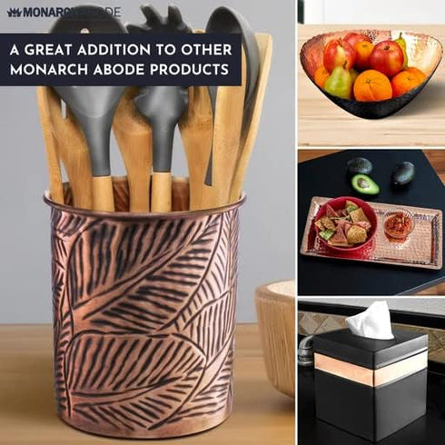 Monarch Abode 49177 Metal Caddy - Handcrafted Floral Embossed Kitchen Organizer for Utensils