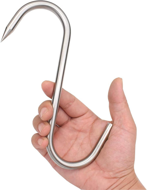 Alele 8 Inch Meat Hook 10mm Heavy Duty Stainless Steel Butcher Hooks for Hanging Beef (10mm 8inch 4p)