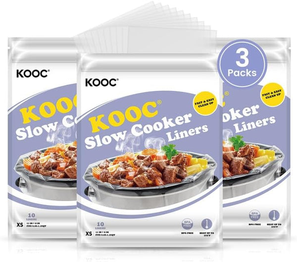 KOOC Slow Cooker Liners 8"x11" 30 Count Mini Size Disposable Pot Liners for 0.65 qt to 1.25 qt Pot BPA Free