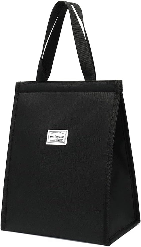 FUXINGYAO Reusable Lunch Bag, Insulated Lunch Tote for Adult Women Men, Perfect for Work, Beach or Travel (Black)
