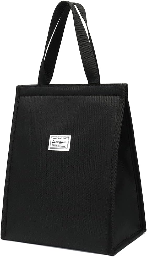 FUXINGYAO Reusable Lunch Bag, Insulated Lunch Tote for Adult Women Men, Perfect for Work, Beach or Travel (Black)