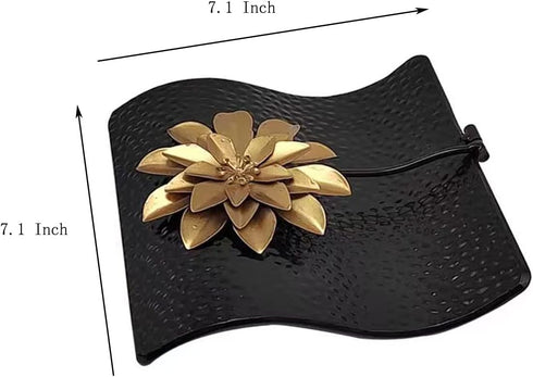 Counter OwlGift Black Flat Napkin Holder w/Golden Flower Weighted Arm, Metal Cocktail Napkin Dispenser, Kitchen Paper