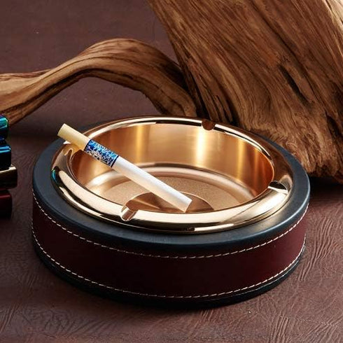 Leather Stainless Steel Cigarette Ashtray Modern Tabletop Ashtrays for Indoor Smoking, Gift for Smokers