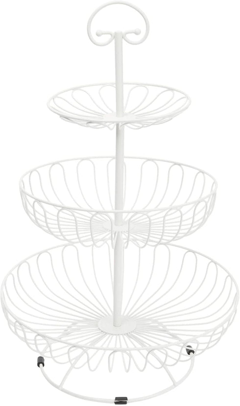 Juvale Large White 3 Tiered Fruit Basket for Kitchen Counter, Metal Stand for Fresh Produce and Vegetables (18 In)