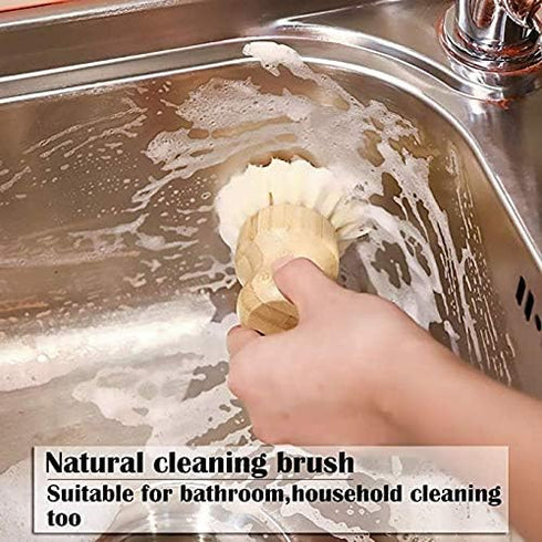 Palm Dish Brush - Bamboo Full Circle Dish Brush 3 Packs, Mini Pot Brush Natural Scrubber Cleaning Kit for Pots and Pans