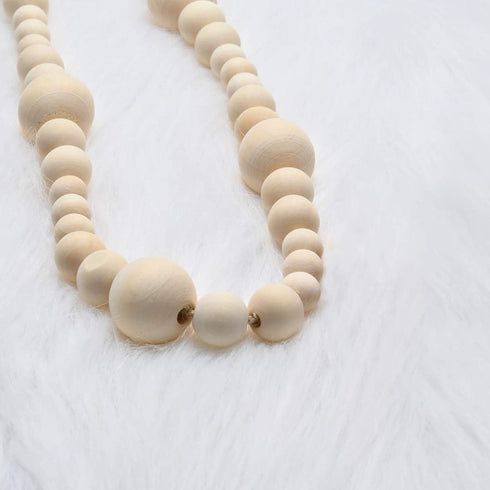 2PCS 86in Christmas Wood Bead Garland, Creative Wooden Garland for Rustic Country Holiday Decor, Natural Hanging Prayer