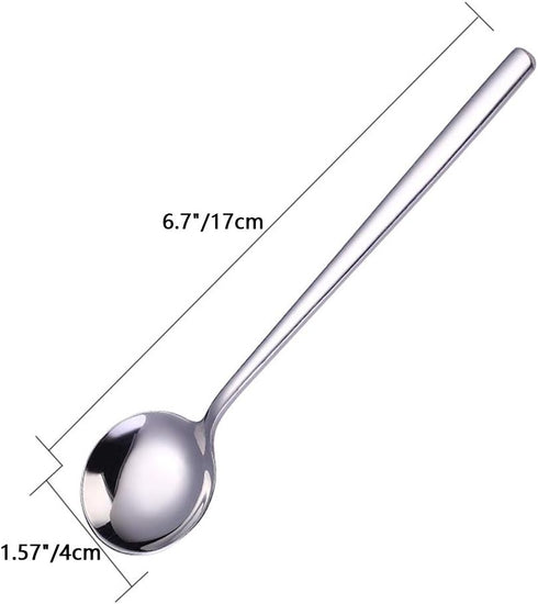 6 Pieces 18/10 Stainless Steel Korean Soup Spoons, Silver Cutlery