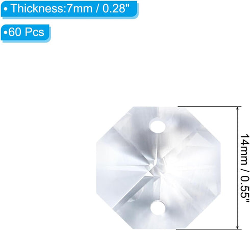 K9 2 60 Pack 14mm PATIKIL Crystal Octagon Beads Holes Pendants, Chandelier Prisms Parts Ornaments Hanging Beads for DIY