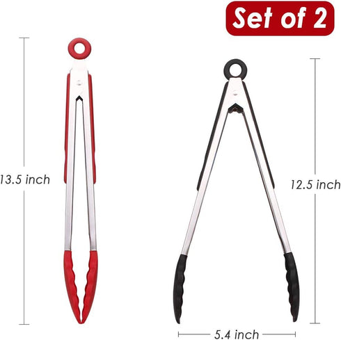 Webake Kitchen Tongs Set of 2 - Silicone Tongs in Pinch Test Grade, 12 Inch Cooking Tongs with Silicone Tips, Metal for