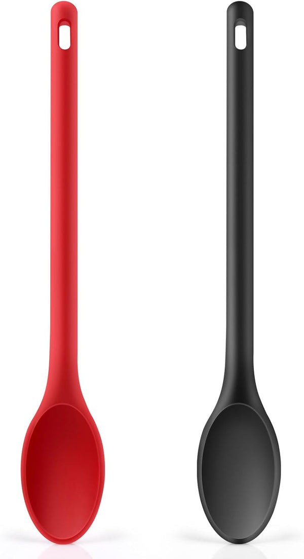 Long Handle Silicone Mixing Spoon, 12" Nonstick Heat-Resistant Rubber Stirring Spoon for Cooking and Baking