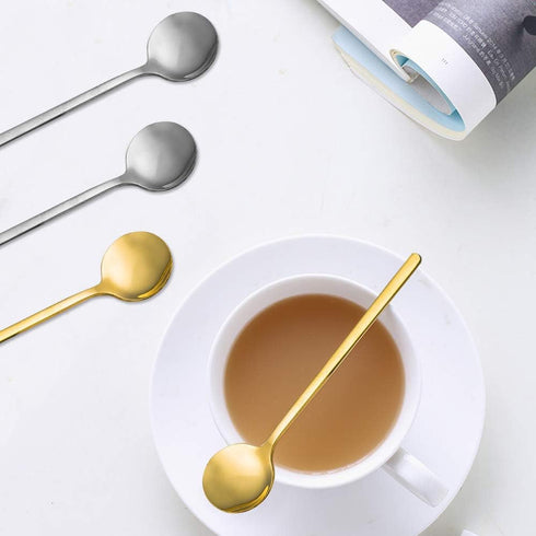 Pack of 8 Gold & Silver Plated Stainless Steel Espresso Spoons, Mini Teaspoons Set for Coffee, Dessert, and Soup