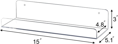 6 Pack Shelves,15 Inch Sooyee Floating Acrylic Shelves Floating Bookshelf,Funko Pop Display Shelf, Invisible Picture