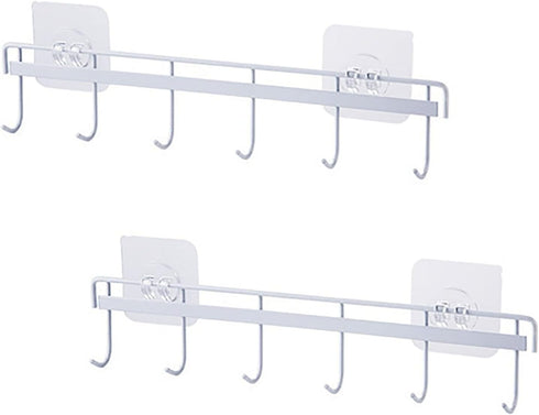 YYaaloa 2Pack Wall Hooks - Coat Hat Hook White Rack with 6 Hooks for Key Hanger and Clothes Holder