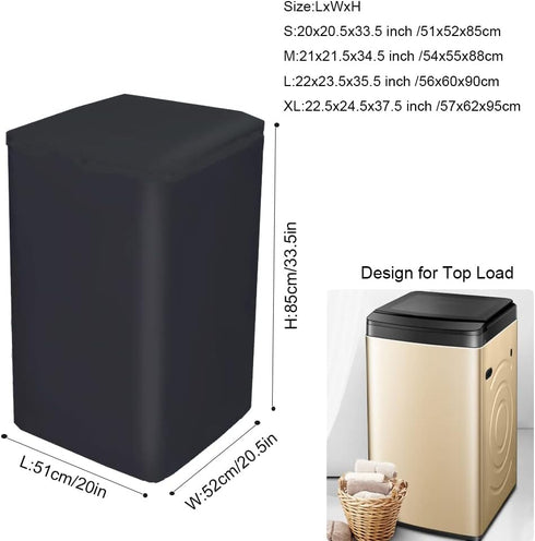 Dustproof Waterproof Washing Machine Cover, Black Top Load Protection Cover for Indoor/Outdoor Use